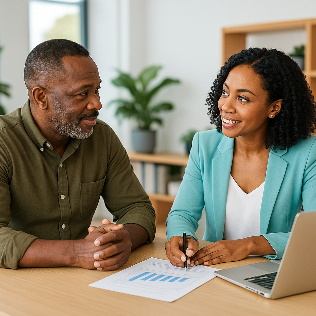 Person reviewing financial documents with a counsellor